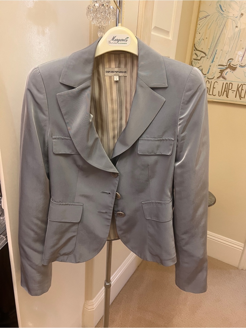 Emporio Armani Women's Silver-Gray Satin Blazer